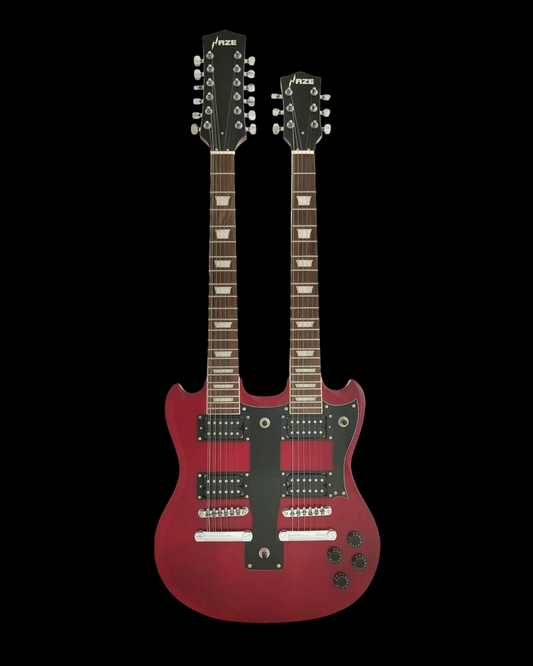 Haze Double Neck 12-String & 6-String HH Humbuckers HSG Electric Guitar - Red PBE19010DB