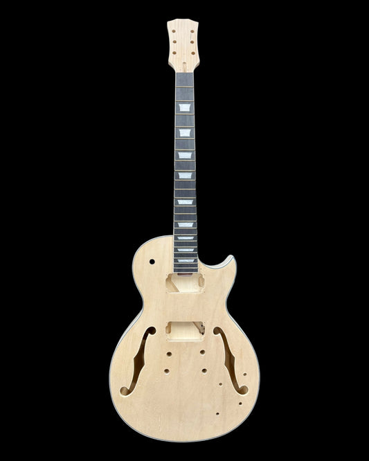E329DIY Semi-Hollow Basswood Body Maple Set-Neck HLP H-H Electric Guitar DIY Kit - Complete No-Soldering w/ 3-Ply Ebony Trims & Chrome Hardware