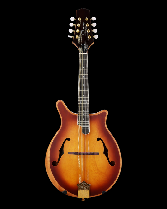 Caraya Modern Twist Mandolin Solid Okoume Paulownia with Bevelled Edges in Sunburst Finish and Gold (DMA40)