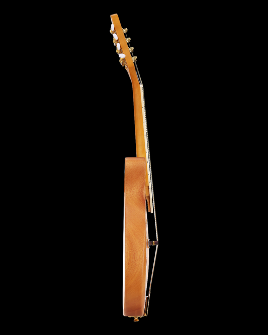 Caraya Modern Twist Electric Mandolin Solid Okoume Paulownia with Bevelled Edges in Sunburst Finish and Gold (DMA40E)