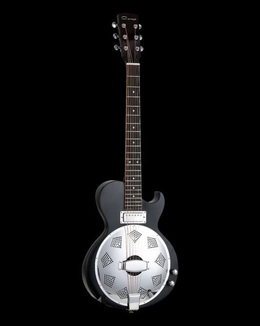Caraya Cool Bold Okoume Electric Resonator Hybrid Lightweight Guitar with Humbucker Pickups and Black Matte Finish (SDG80)