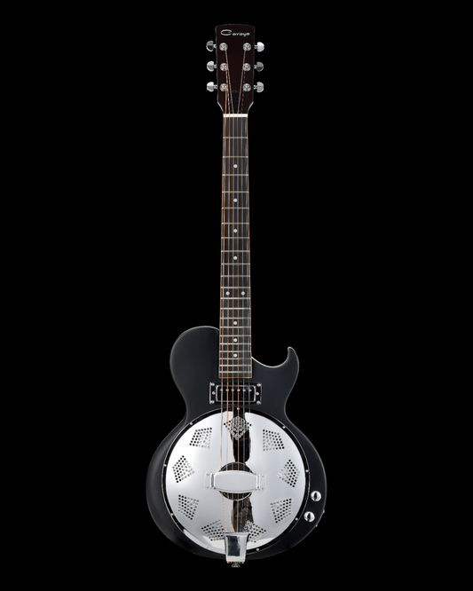 Caraya Cool Bold Okoume Electric Resonator Hybrid Lightweight Guitar with Humbucker Pickups and Black Matte Finish (SDG80)