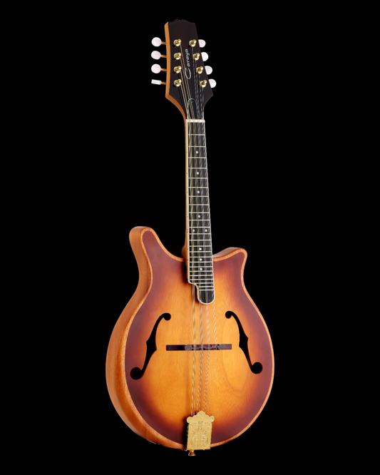 Caraya Modern Twist Mandolin Solid Okoume Paulownia with Bevelled Edges in Sunburst Finish and Gold (DMA40)