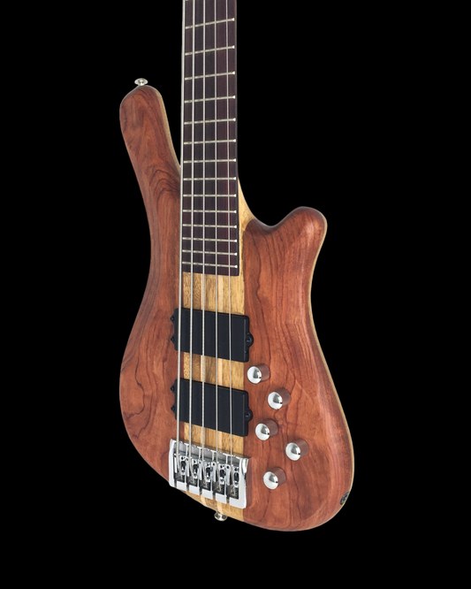 Haze 5-String Active Humbucker Padauk Wood WR Electric Bass Guitar - Natural SBG368N