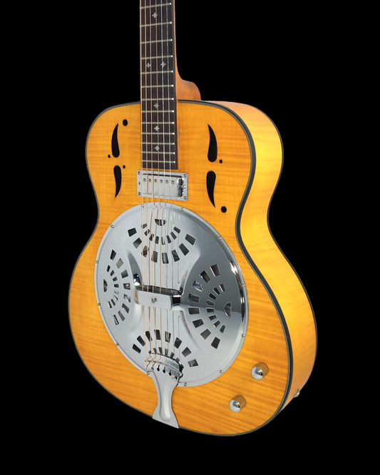 Haze SDG727 Roundneck Resonator Guitar, Flame Maple, 1xH Pickups + Free Gig Bag