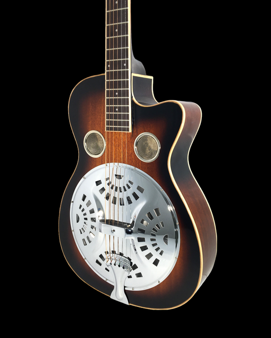 Haze SDG738 All-Mahogany Roundneck Resonator Guitar, Tobacco Sunburst with Bag