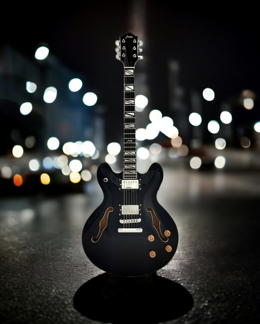 Haze Semi-Hollow Flame Maple HES Electric Guitar - Black SEG272BK