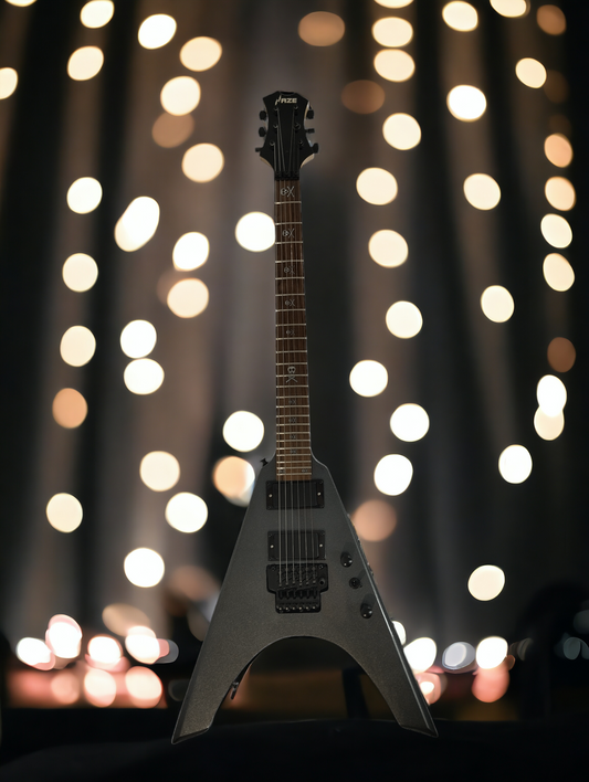 Haze V-Shaped HFV Electric Guitar with Floyd Rose - Gun Metal Grey HSFV1940