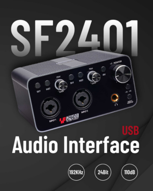 Simplefly SF2401 Dual-Channel USB-C Digital Audio Interface : 24bit/192kHz AD/DA Conversion / 48V Phantom Power Supply / Pre-Amp