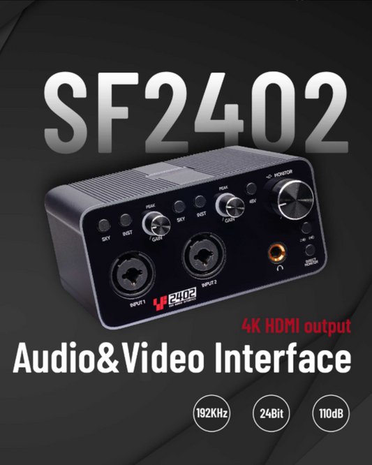 Simplefly SF2402 Dual-Channel USB-C 4K HDMI Digital Audio-Video Interface : 24bit/192kHz AD/DA Conversion / 48V Phantom Power Supply / Pre-Amp