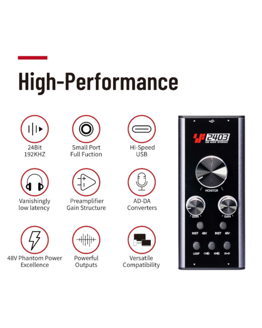 Simplefly SF2403 Dual-Channel USB-C Analog Audio Interface : 24bit/192kHz AD/DA Conversion / 48V Phantom Power Supply / Pre-Amp
