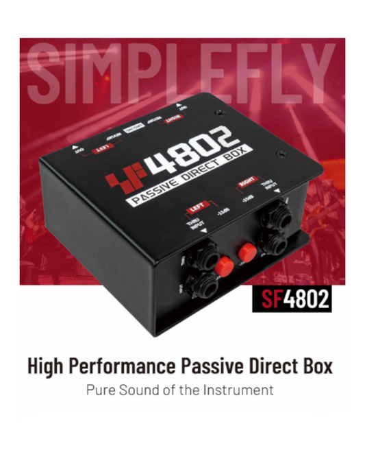 Simplefly SF4802 Passive Dual-Channel DI Box : Magnetic Bridge / 6.35mm to XLR Input / REV180° / Ground Lift Switch