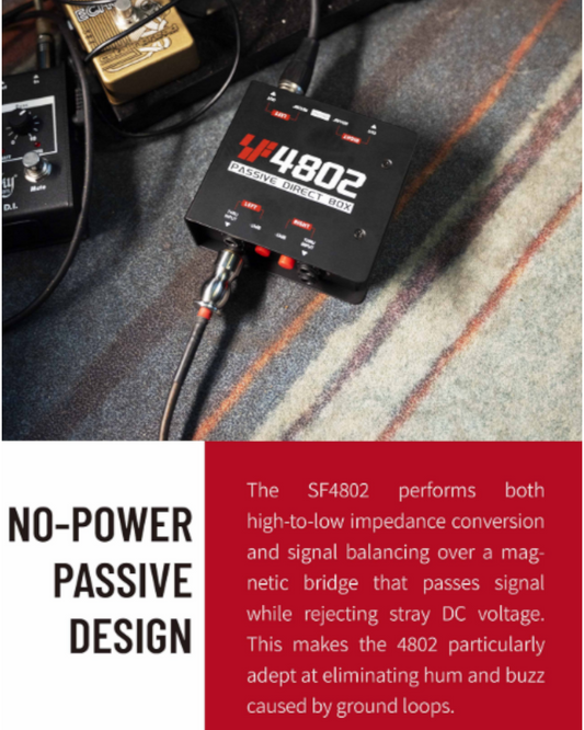 Simplefly SF4802 Passive Dual-Channel DI Box : Magnetic Bridge / 6.35mm to XLR Input / REV180° / Ground Lift Switch