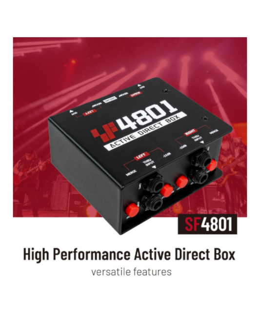 Simplefly SF4801 Active Dual-Channel DI Box : 48V Phantom Powered / 6.35mm to XLR Input / REV180° / Ground Lift Switch