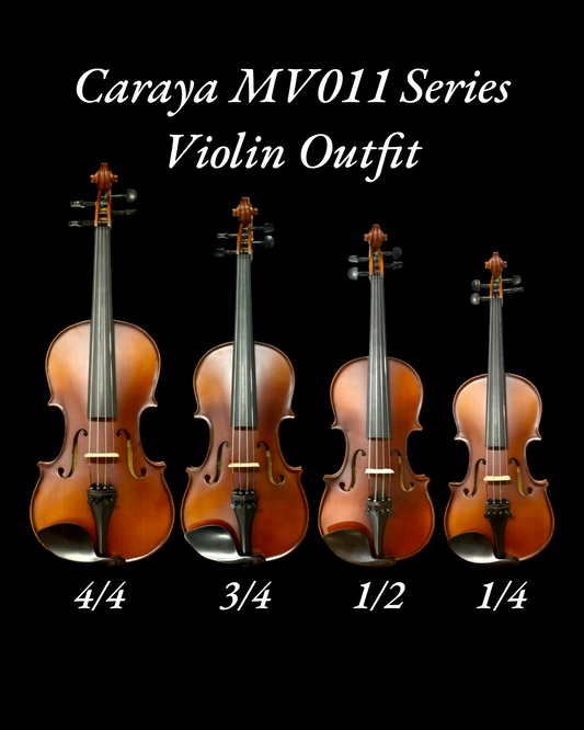 Caraya MV011 4/4 to 1/4 Violin Outfit in Natural Vintage w/ Foam Case, Shoulder Rest, Bow, and Rosin