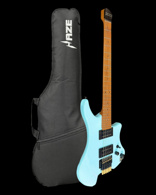 Haze Headless HH Solid Maple Mahogany HHL Electric Guitar in Light Blue (HZHL1ABL)