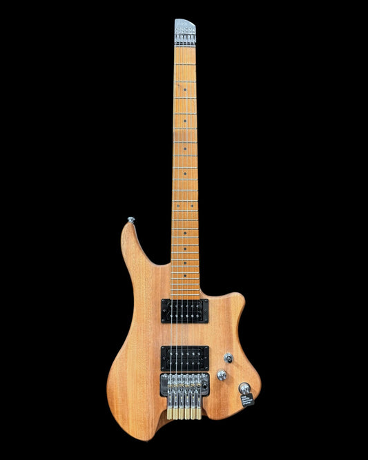 Haze Headless Tremolo HH Solid Mahogany HHL Electric Guitar  w/ Coil-Splitting HMP Pickups in Natural Matte (HZHL1AN)