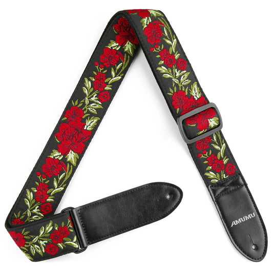 Amumu CO22JRD Rose Flower Guitar Strap