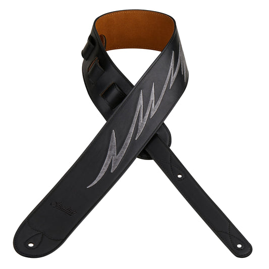Amumu LE10BK Leather Embroidered Lightning Guitar Strap