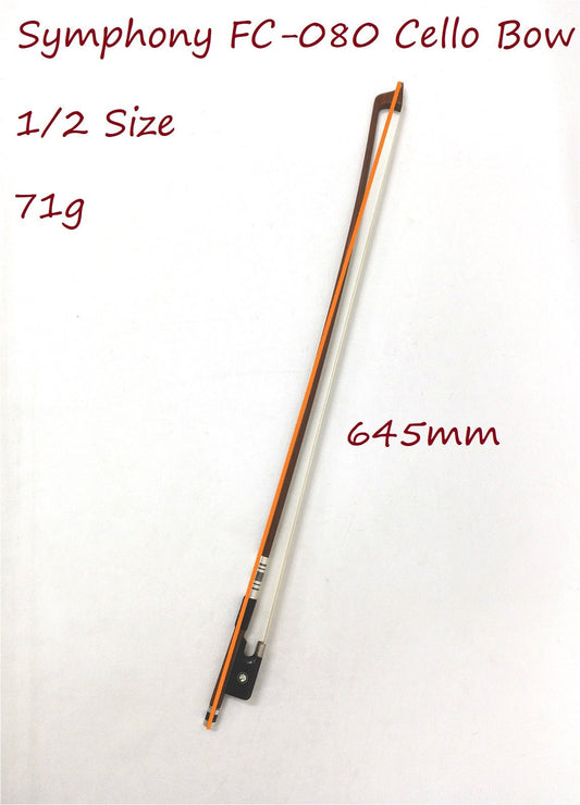 Symphony FC080 1/2 Size Cello Bow, Brazil-wood, Round Stick, Real Horse Hair