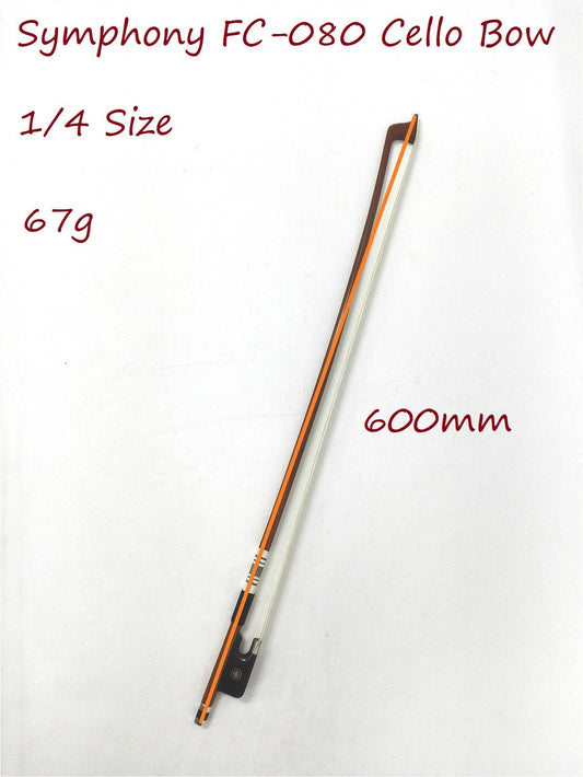 Symphony FC080 1/4 Size Cello Bow, Brazil-wood, Round Stick, Real Horse Hair