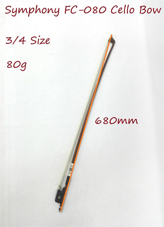 Symphony FC080 1/2 Size Cello Bow, Brazil-wood, Round Stick, Real Horse Hair